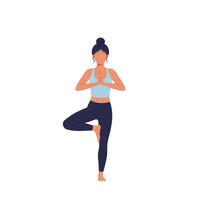 Woman practicing yoga in a tree pose, minimal design illustration vector