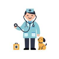 Veterinarian with Stethoscope and Dog in Flat Minimal Art vector