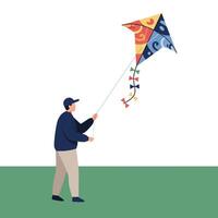 Person flying a colorful kite in a flat design illustration vector