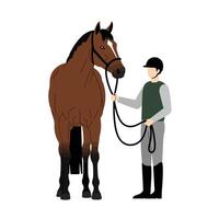 Horse and rider in flat style, showcasing connection and care in vibrant art vector