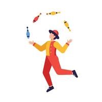 Juggling performer in vibrant colors with flat design style showcasing dynamic movement illustration vector