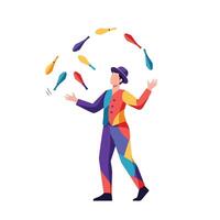 Juggler performing tricks in colorful outfit with flat design style illustration vector