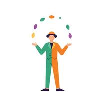 ss Juggler performing tricks in flat design style showcasing vibrant colors and fluid shapes art vector