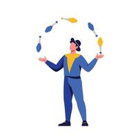 Juggler performing tricks and in flat design style showcasing vibrant colors and fluid shapes art vector