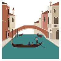 Gondola ride in Venice showcasing flat design style in vibrant colors art vector
