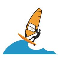 Windsurfer riding waves in vibrant colors, flat design art vector