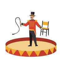 Circus ringmaster performing with chair in colorful flat art vector