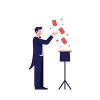 Magician performing a card trick with flat design style art vector