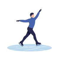 Skater performing graceful movements on ice in flat minimal art vector