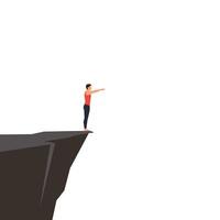 Person standing on cliff edge in flat art style for adventure concept vector