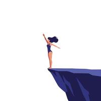 Woman diving from cliff in flat design style art vector