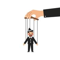Hand controlling puppet character in flat design style illustration vector