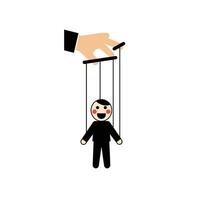 Hand controlling puppet character in flat minimal art style vector