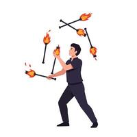 Juggler performing with flaming torches in a flat and colorful design illustration vector