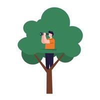 Person observing nature from tree top in minimal art vector