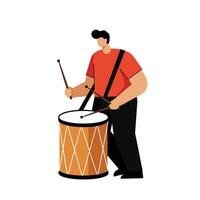 Drummer playing a large drum in flat design art vector