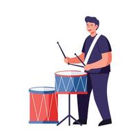 Drummer performing with two colorful drums in flat art style vector