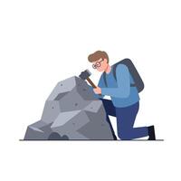 Miner working on rock surface in flat illustration style vector