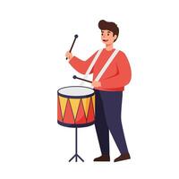 Drummer performing with colorful drum in flat illustration style vector