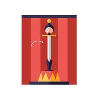 Sword being drawn from a pedestal in flat illustration vector