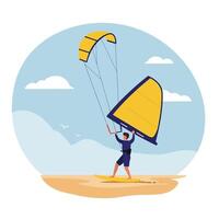 Kitesurfer in action with vibrant colors and dynamic shapes in flat art vector