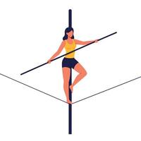 Balancing performer on tightrope in flat minimal style art vector