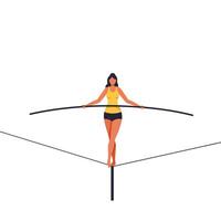 Balancing woman on tightrope in minimal flat art style for circus theme vector