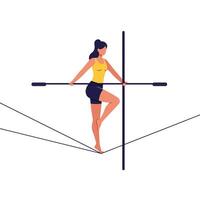 Woman balancing on a tightrope in a minimal style illustration vector