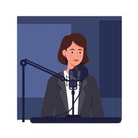 Woman speaking at a microphone in a professional setting flat art vector