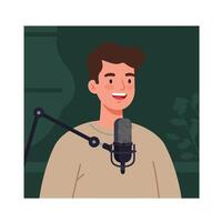 Person speaking into microphone in minimal flat design illustration vector