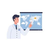 Doctor presenting medical information with map in flat art style vector