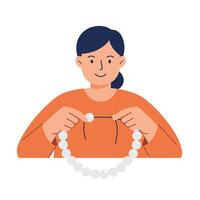 Person assembling a necklace with beads in minimal flat design art vector