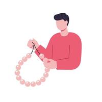 Person holding a string of pearls in a minimal flat illustration vector