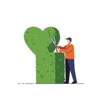 Gardener trimming a bush in a minimal and colorful style illustration vector
