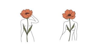 Flower design transition with minimal style showcasing two poses in illustration vector