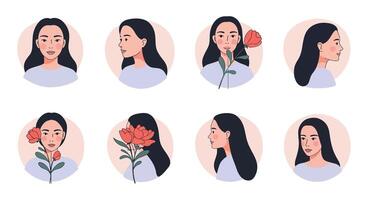 Woman with Flower Transitioning in Minimal Flat Design Illustration vector