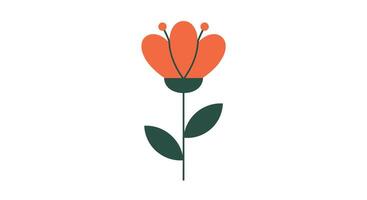 Simple flower design in flat style featuring vibrant orange petals and green leaves art vector