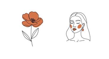 Flower with detailed lines transitioning to a minimalistic woman in illustration vector