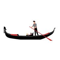 Gondola scene with gondolier rowing in flat art style for travel enthusiasts vector