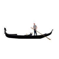 Gondola with Gondolier in Flat Minimal Art Style vector
