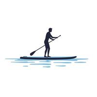 Paddleboarder silhouette on calm water in minimal flat art vector