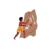 Caveman creating rock art in a flat style illustration vector