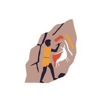 Cave painting scene showing ancient hunter creating art in flat illustration vector
