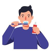 Person brushing teeth with toothpaste in flat, colorful art vector