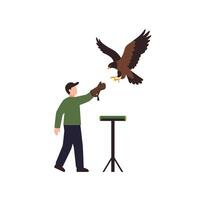 Person training a hawk with a glove in flat art style vector