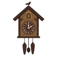 Cuckoo clock design in flat style with bird, pine cones, and detailed art vector