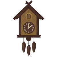 Detailed cuckoo clock design in flat style featuring bird and pinecones art vector
