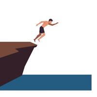 Person jumping off a cliff in flat illustration design style vector