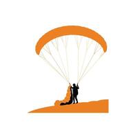 Parachutist landing with parachute in minimal flat design art vector