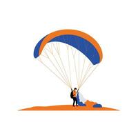Paraglider descending with colorful canopy in flat art style illustration vector